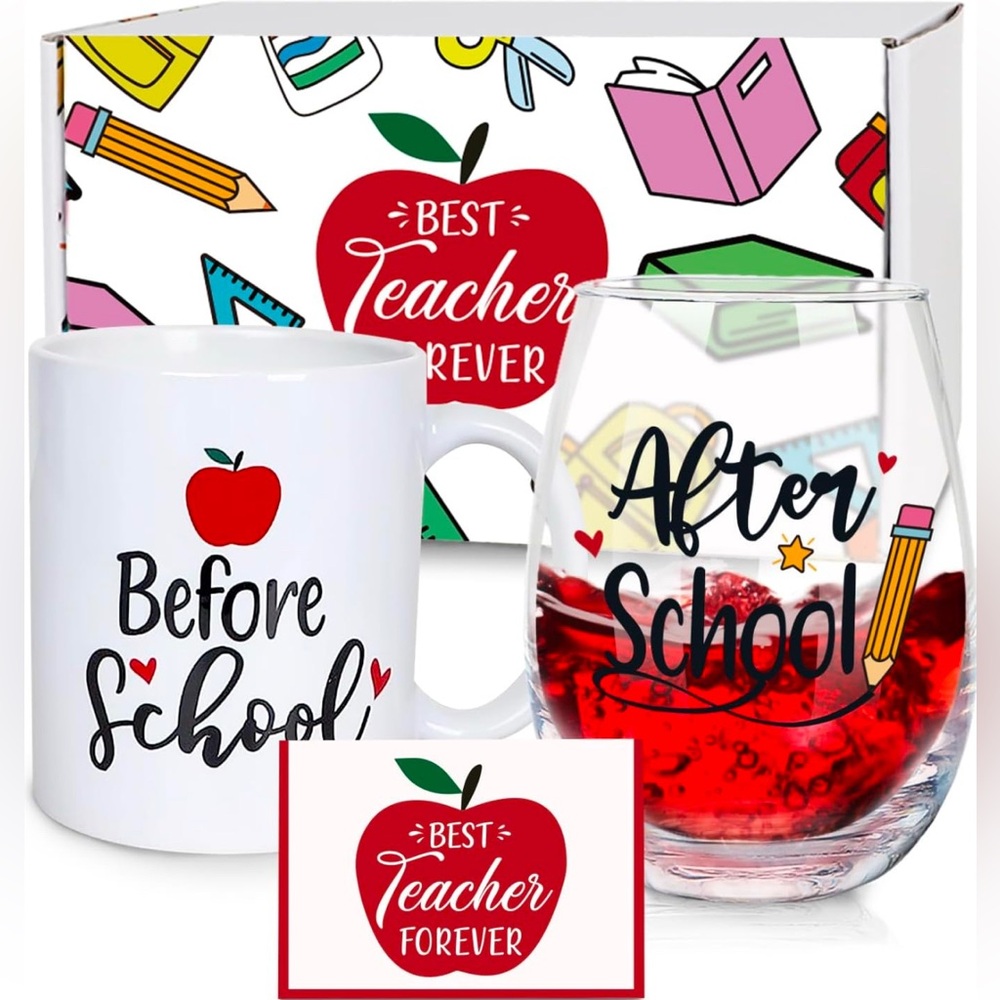 Teacher Gift Set with Mug and Wine Glass